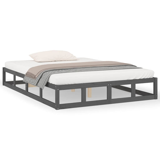 Bed Frame Grey 120x190 cm 4FT Small Double Solid Wood.