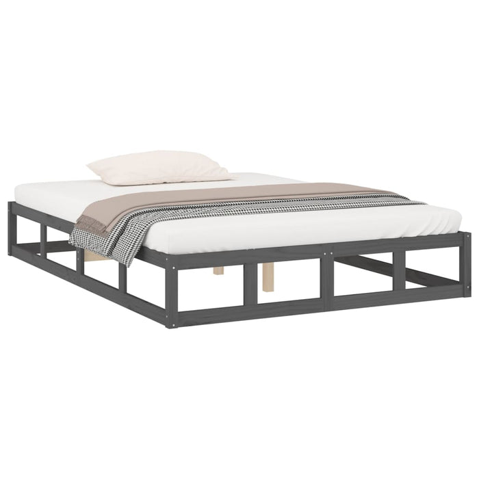 Bed Frame Grey 135x190 cm 4FT6 Double Solid Wood.