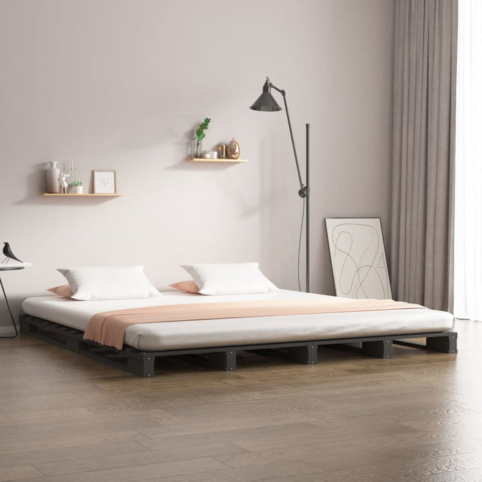 Bed Frame Grey 200x200 cm Solid Wood Pine.