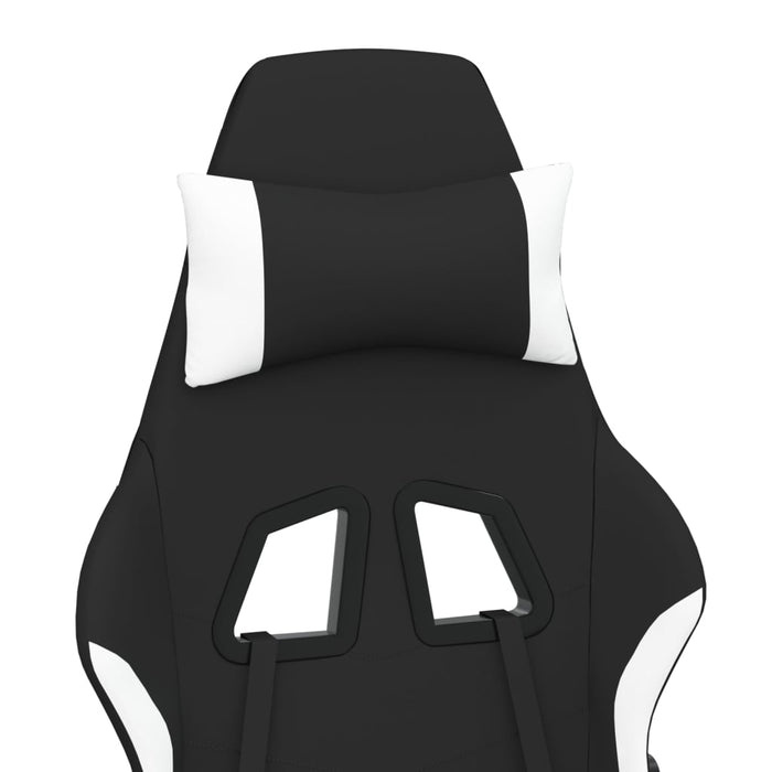 Swivel Gaming Chair with Footrest Black and White Fabric.