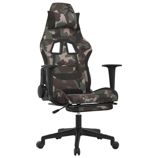 Swivel Gaming Chair with Footrest Black and Camouflage Fabric.