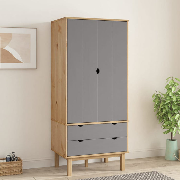 Wardrobe Brown and Grey 76.5x53x172 cm Solid Wood Pine.