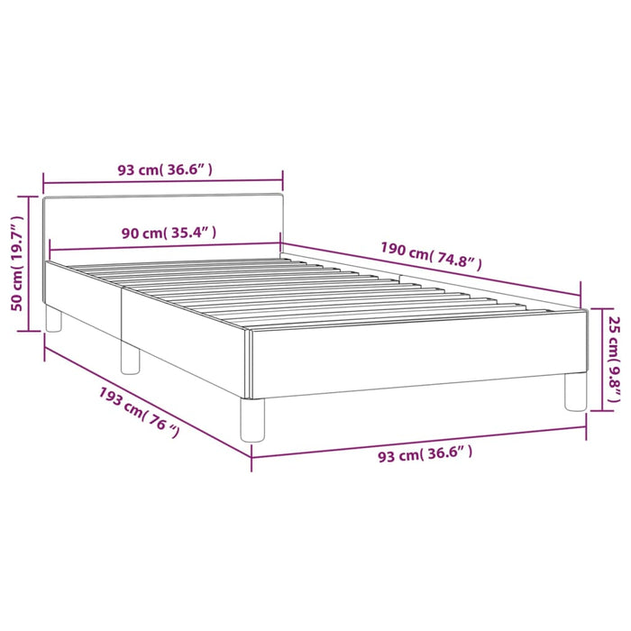 Bed Frame with Headboard Dark Grey 90x190cm 3FT Single Fabric.