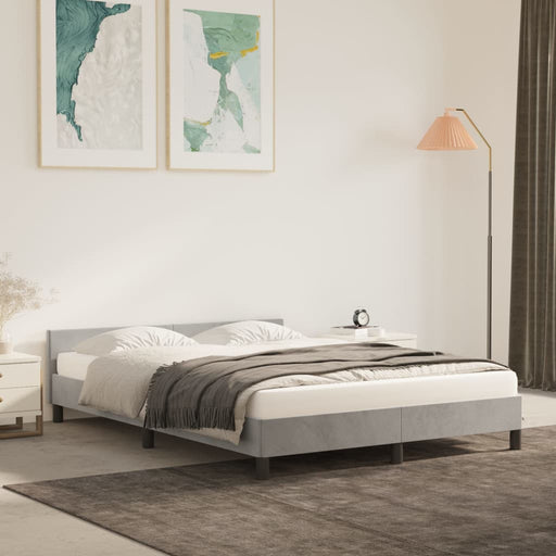 Bed Frame with Headboard Light Grey 135x190cm 4FT6 Double Velvet.