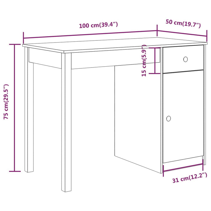 Desk Solid Wood Pine 100 cm