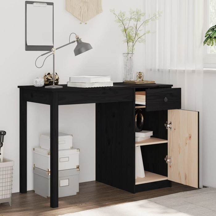 Desk Black 100x50x75 cm Solid Wood Pine.