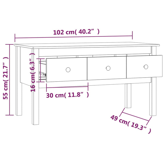 Coffee Table Honey Brown 102x49x55 cm Solid Wood Pine.