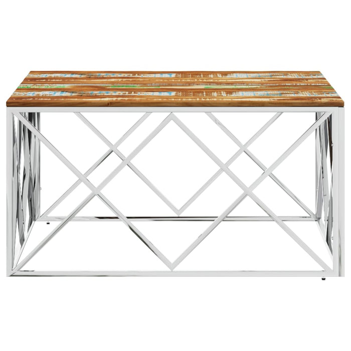 Coffee Table Silver Stainless Steel and Solid Wood Reclaimed