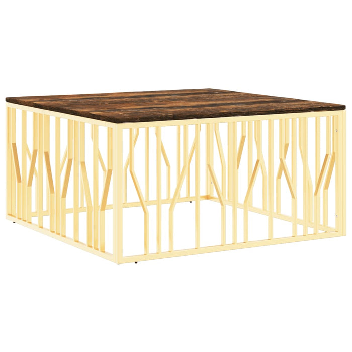 Coffee Table Gold Stainless Steel and Solid Wood Reclaimed