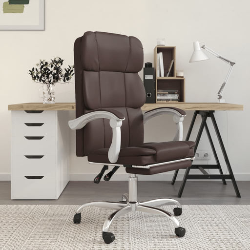 Reclining Office Chair Brown Faux Leather.
