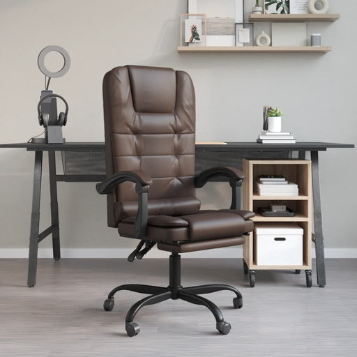 Massage Reclining Office Chair Brown Faux Leather.