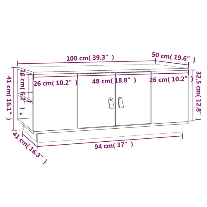 Coffee Table Black 100x50x41 cm Solid Wood Pine.