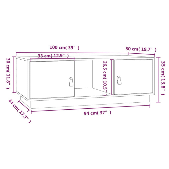 Coffee Table Black 100x50x35 cm Solid Wood Pine.