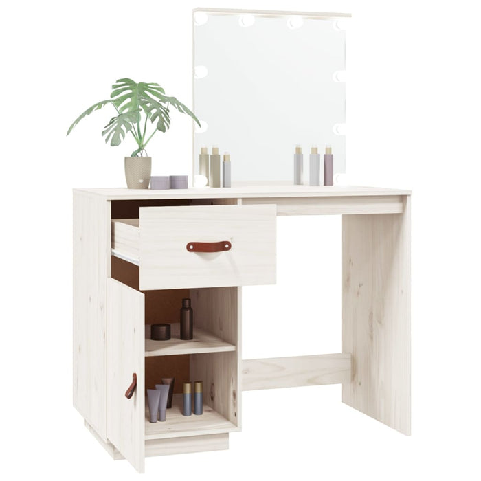 Dressing Table with LED White 95x50x133.5 cm Solid Wood Pine.