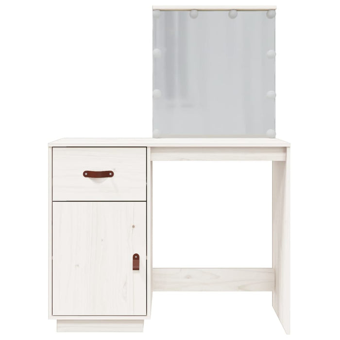 Dressing Table with LED White 95x50x133.5 cm Solid Wood Pine.