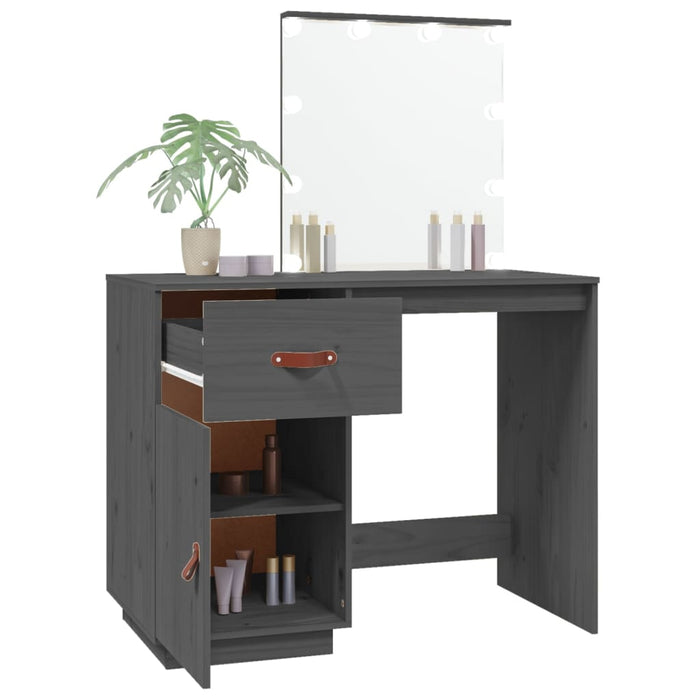 Dressing Table with LED Grey 95x50x133.5 cm Solid Wood Pine.