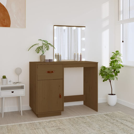 Dressing Table with LED Honey Brown 95x50x133.5 cm Solid Wood Pine.