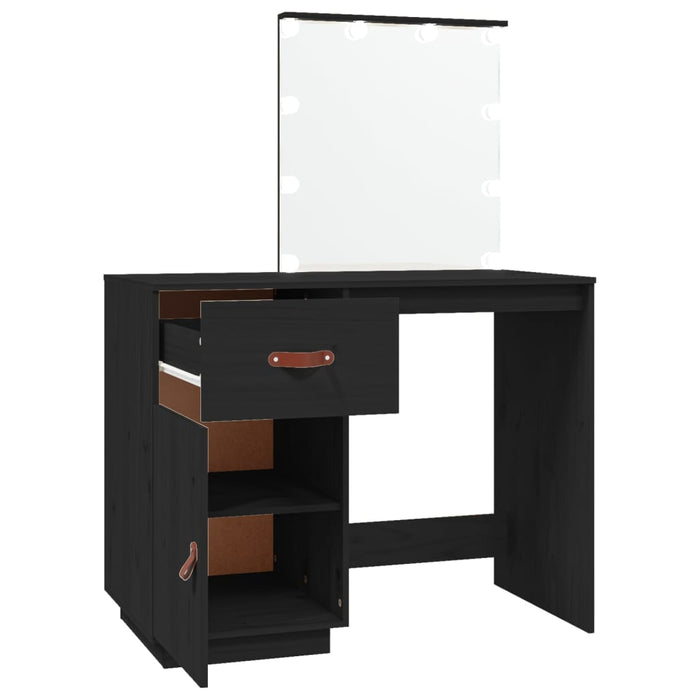 Dressing Table with LED Black 95x50x133.5 cm Solid Wood Pine.