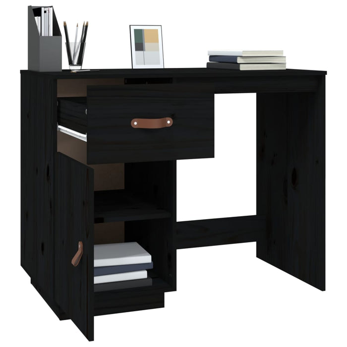 Desk Black 95x50x75 cm Solid Wood Pine.