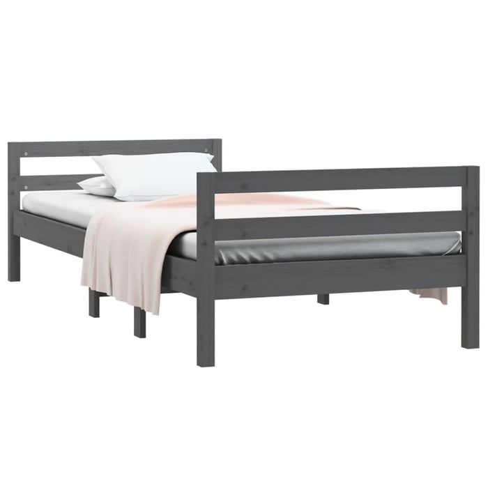 Bed Frame Grey 75x190 cm 2FT6 Small Single Solid Wood Pine.