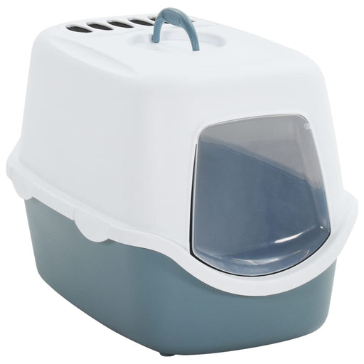 Cat Litter Tray with Cover White and Blue 56x40x40 cm PP.