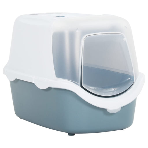 Cat Litter Tray with Cover White and Blue 56x40x40 cm PP.