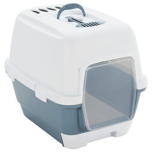 Cat Litter Tray with Cover White and Blue 58x45x48 cm PP.