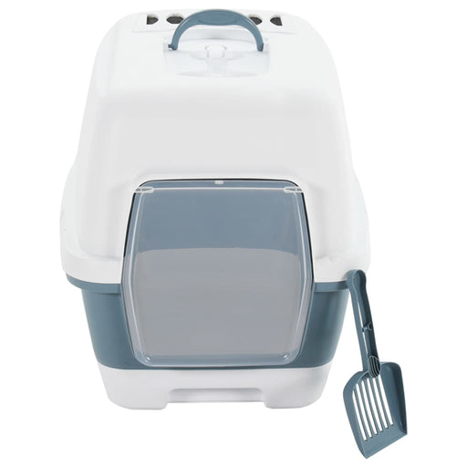 Cat Litter Tray with Cover White and Blue 58x45x48 cm PP.