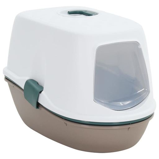 Cat Litter Tray with Cover White and Brown 58.5x39.5x43 cm PP.