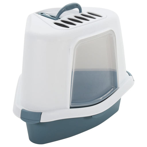 Cat Litter Tray with Cover White and Blue 56x40x40cm PP.