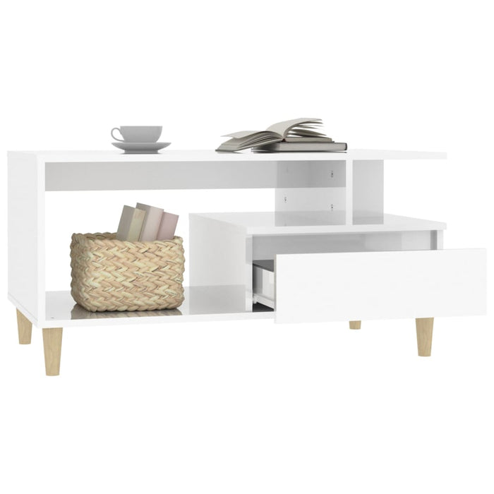 Coffee Table High Gloss White 90x49x45 cm Engineered Wood.