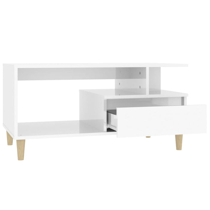 Coffee Table High Gloss White 90x49x45 cm Engineered Wood.