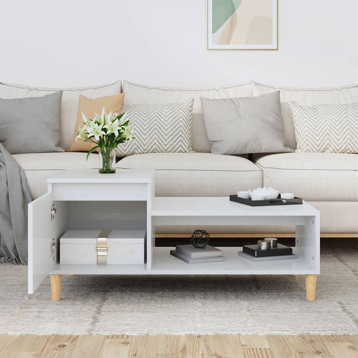 Coffee Table High Gloss White 100x50x45 cm Engineered Wood.