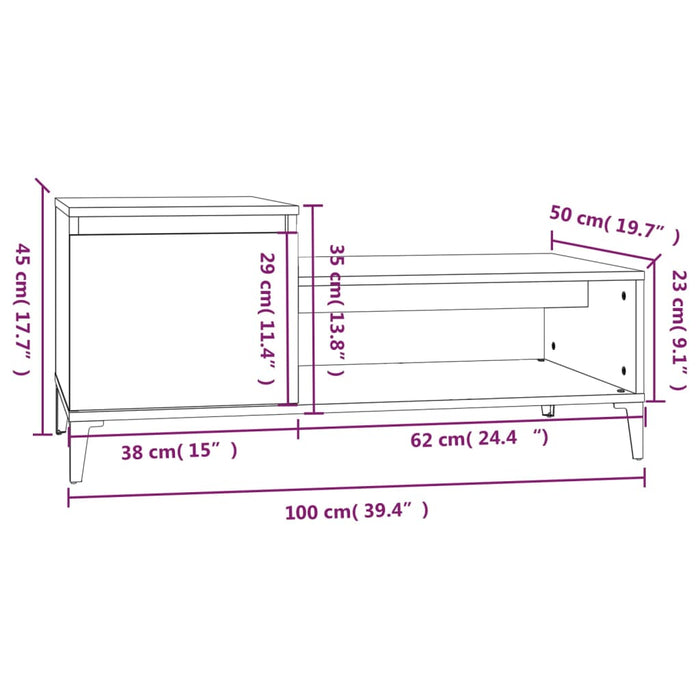 Coffee Table High Gloss White 100x50x45 cm Engineered Wood.