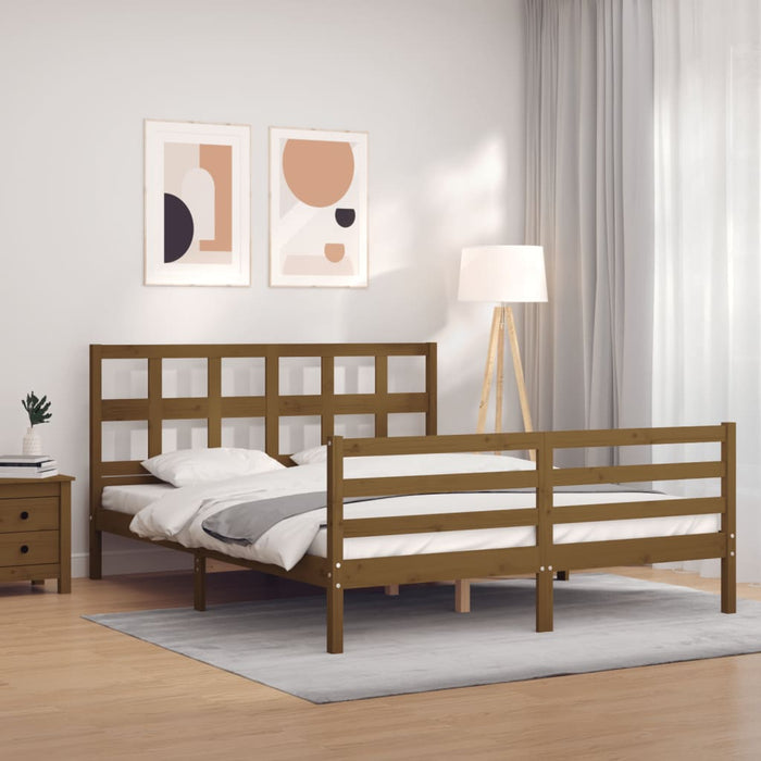 Bed Frame with Headboard Honey Brown Solid Wood 160 cm