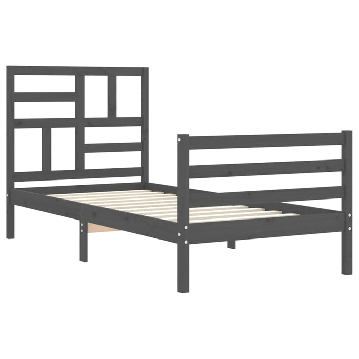 Bed Frame with Headboard Grey Solid Wood 100 cm