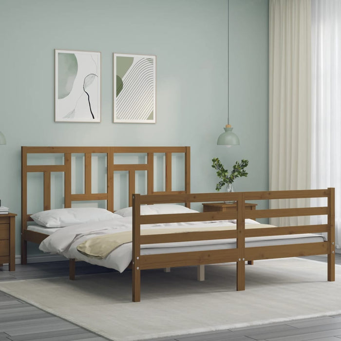 Bed Frame with Headboard Honey Brown