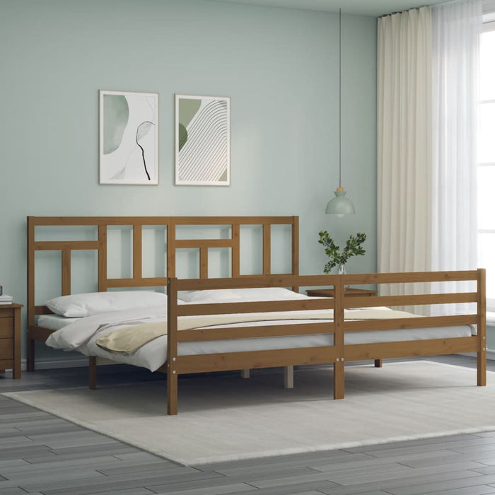 Bed Frame with Headboard Honey Brown Solid Wood 200 cm