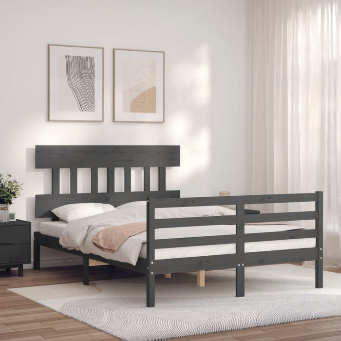 Bed Frame with Headboard Grey 4FT6