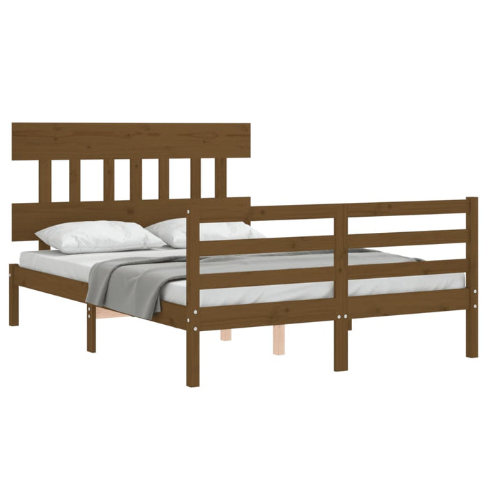 Bed Frame with Headboard Honey Brown Solid Wood 120 cm