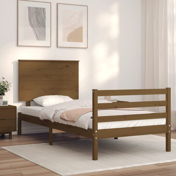 Bed Frame with Headboard Honey Brown Solid Wood 90 cm