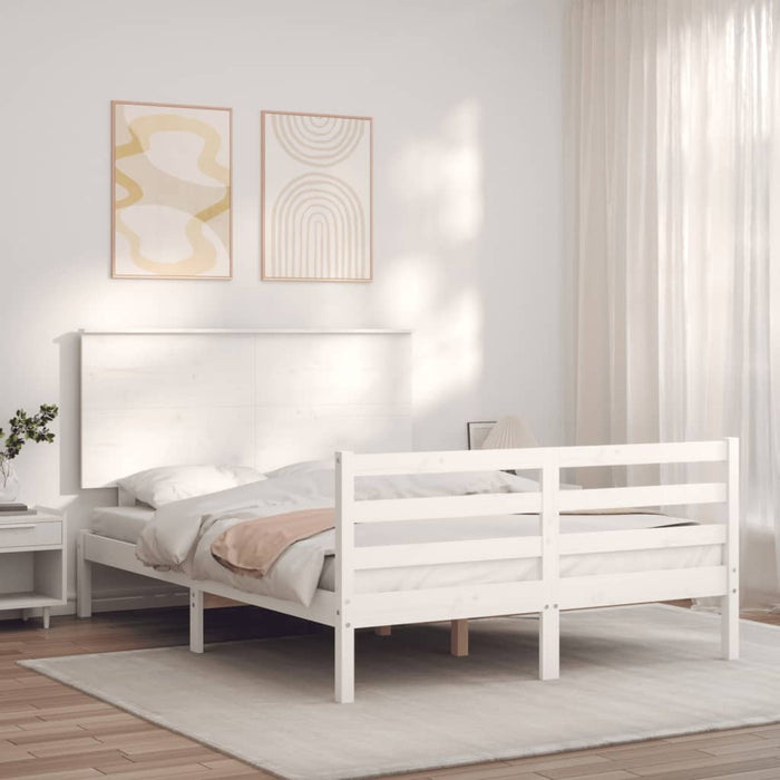 Bed Frame with Headboard White Solid Wood 140 cm