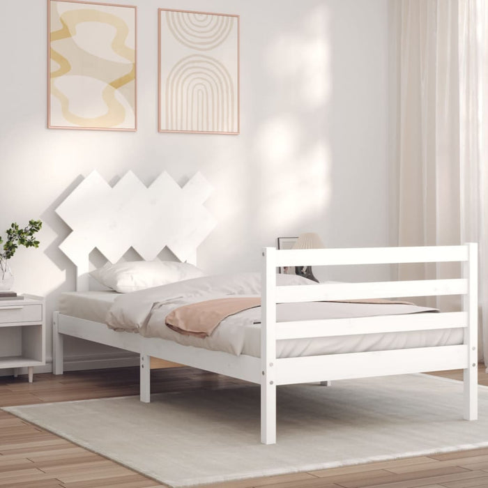 Bed Frame with Headboard White Solid Wood 100 cm