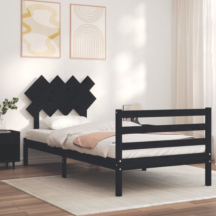 Bed Frame with Headboard Black Solid Wood 100 cm