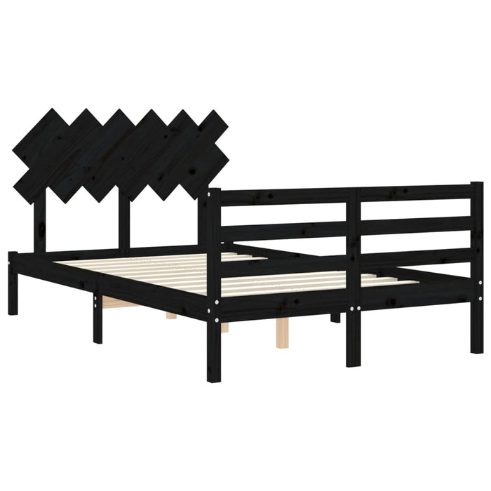 Bed Frame with Headboard Black Solid Wood 120 cm