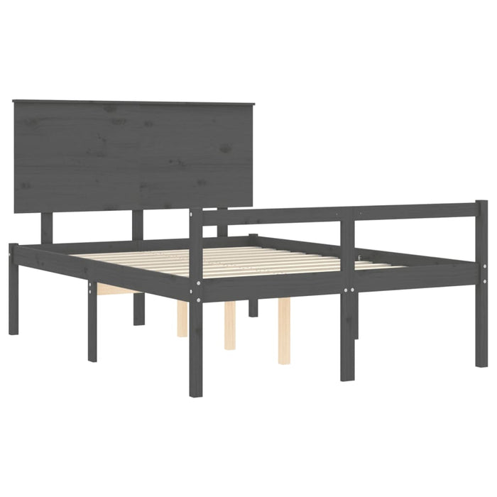 Bed Frame with Headboard Grey Solid Wood 140 cm