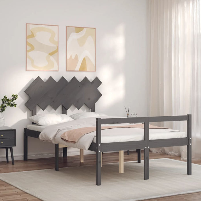 Bed Frame with Headboard Grey Solid Wood 120 cm