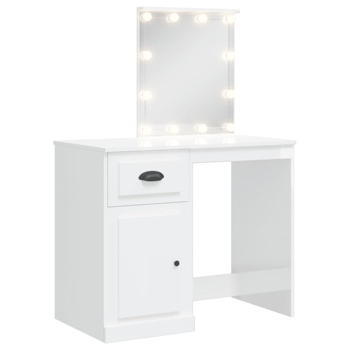 Dressing Table with LED Lights High Gloss White 90x42x132.5 cm