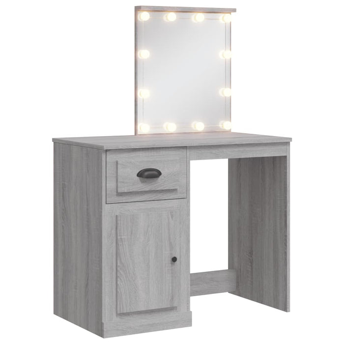 Dressing Table with LED Lights Grey Sonoma 90x42x132.5 cm