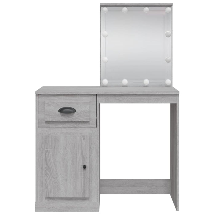 Dressing Table with LED Lights Grey Sonoma 90x42x132.5 cm
